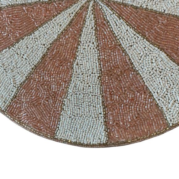 Max Studio Pink & White Candy Stripe Beaded Placemats 15in Set of 2 Holiday New - Picture 12 of 15